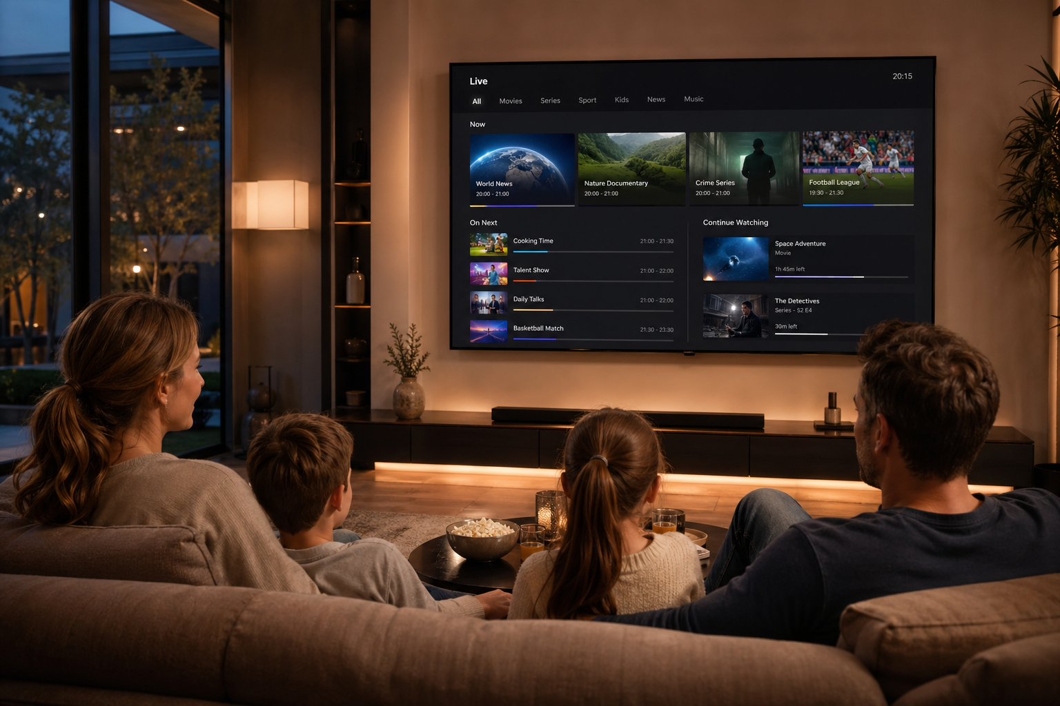 Premium home live TV viewing scene